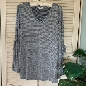 Style & Co Blue and White Striped Long Sleeve Top